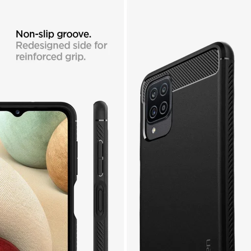 Samsung GALAXY A12 készülékhez matt fekete tok SPIGEN RUGGED ARMOR  - 7