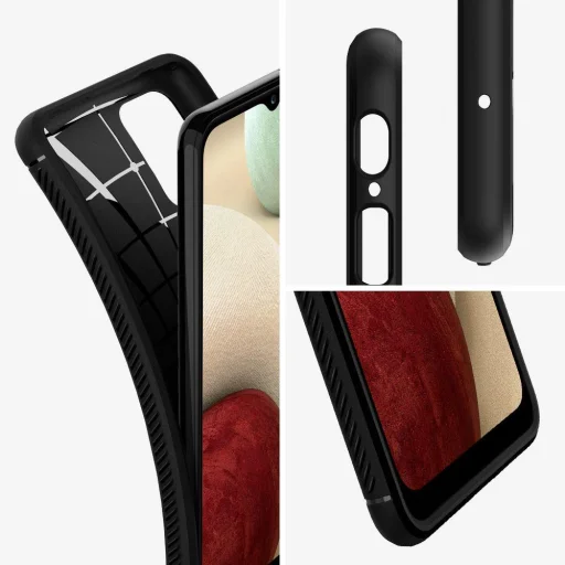 Samsung GALAXY A12 készülékhez matt fekete tok SPIGEN RUGGED ARMOR  - 3