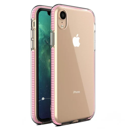 Spring átlátszó TPU tok színes kerettel iPhone XR light pink - 1