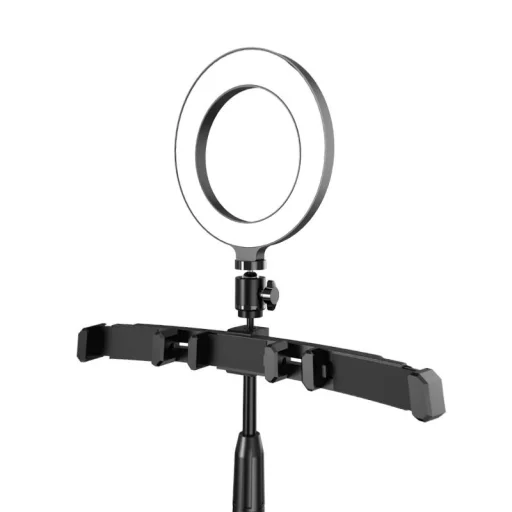 Kaku asztali LED körfény, ringlight tartó állvány 3 telefonhoz fekete (KSC-469) - 4