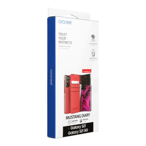 Samsung S21 Araree Mustang Fliptok Kártyatartóval Piros - 9