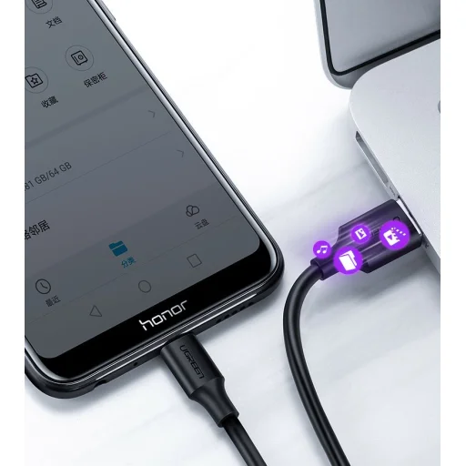 Ugreen USB - micro USB adat és töltő kábel 2.4A 480Mbps 1.5m fekete (US289 60137) - 18