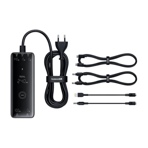 Baseus - Töltőállomás (P10163901113-00) - GaN, 3x USB-C, USB, DC, 240W, 1m - Fekete - 6