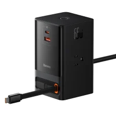 Baseus MERIKAI DUGÓVAL Wall Charger PowerCombo Digital Hosszabbító (PSLR000101) - 3xAC, USB, Type-C kábellel, 65W - Fekete
