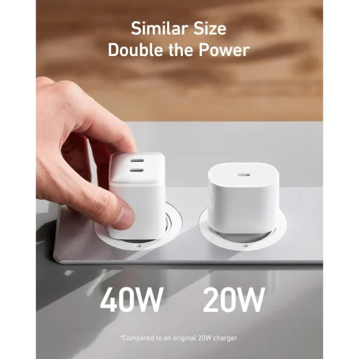 Fali töltő Anker 521 Nano Pro, 40W, 3A, 2 x USB-C, Fehér A2038G21 - 3