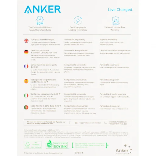 Fali töltő Anker 521 Nano Pro, 40W, 3A, 2 x USB-C, Fehér A2038G21 - 5