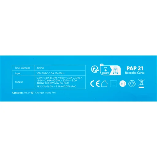 Fali töltő Anker 521 Nano Pro, 40W, 3A, 2 x USB-C, Fehér A2038G21 - 6