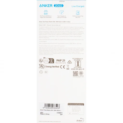 Powerbank Anker Zolo, 20000mAh, 30W, QC + PD, Fekete A1689011 - 4