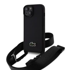  iPhone 15 Fekete Lacoste Iconic Petit Pique Crossbody Szőtt Logós Tok