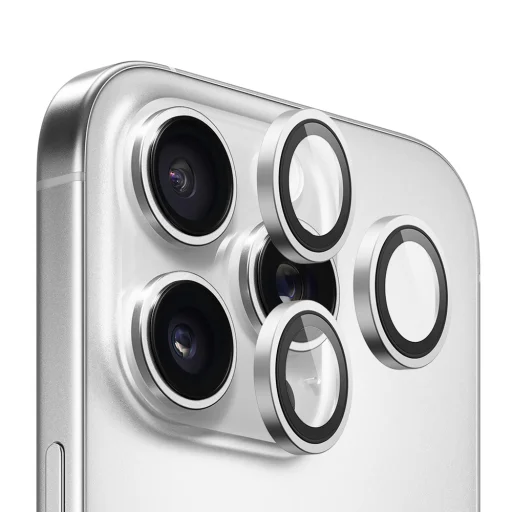  Blueo - Eredeti Fémkeretes Lencsevédő (3 darab) - iPhone 16 Pro / iPhone 16 Pro Max - Ezüst Titán üvegfólia - 1