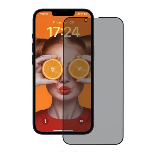 iPhone 14 Fekete ANANK 2.5D 26° Privacy képernyővédő fólia - 1