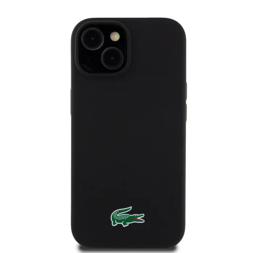  iPhone 15 Fekete Lacoste Liquid Silicone Microfiber Croc Logo MagSafe tok - 3