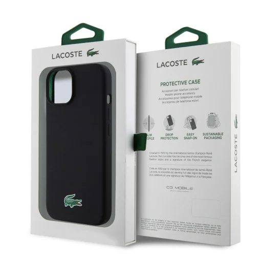  iPhone 15 Fekete Lacoste Liquid Silicone Microfiber Croc Logo MagSafe tok - 7