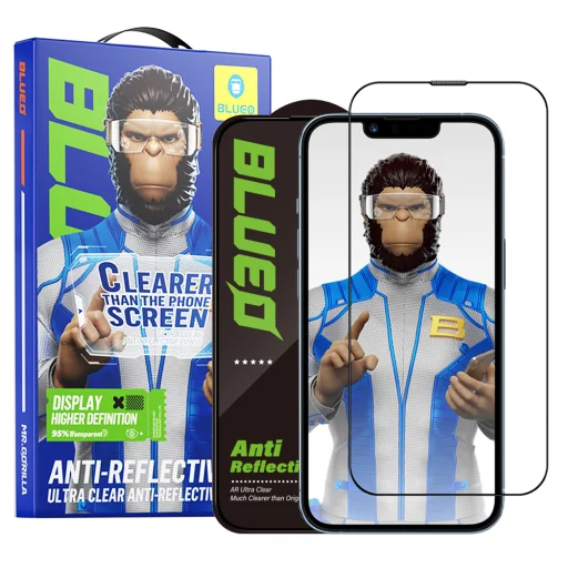 Blueo - Tükröződésmentes HD üveg - iPhone 13 / iPhone 13 Pro / iPhone 14 / iPhone 16e - Fekete üvegfólia - 1