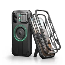 iPhone 17 Dexnor MagSafe ütésálló 360 tok kihajtható állvánnyal és kameravédővel fekete