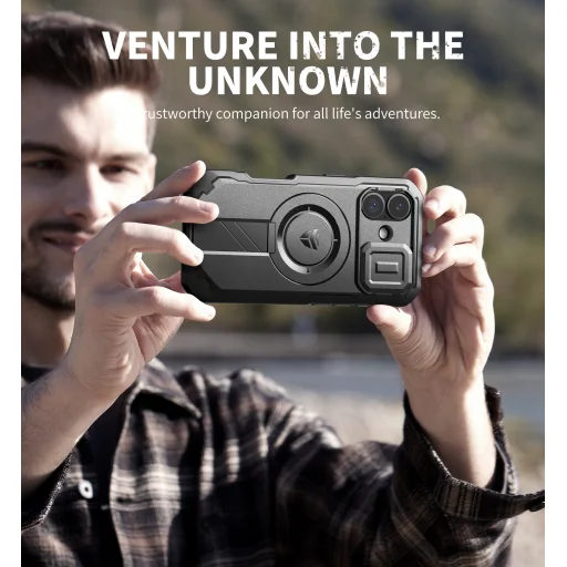 iPhone 17 Dexnor MagSafe ütésálló 360 tok kihajtható állvánnyal és kameravédővel fekete - 3