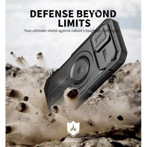 iPhone 17 Dexnor MagSafe ütésálló 360 tok kihajtható állvánnyal és kameravédővel fekete - 7