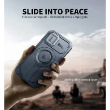 iPhone 17 Dexnor MagSafe ütésálló 360 tok kihajtható állvánnyal és kameravédővel kék