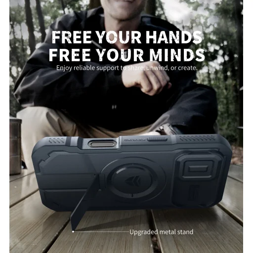 iPhone 17 Dexnor MagSafe ütésálló 360 tok kihajtható állvánnyal és kameravédővel kék - 6