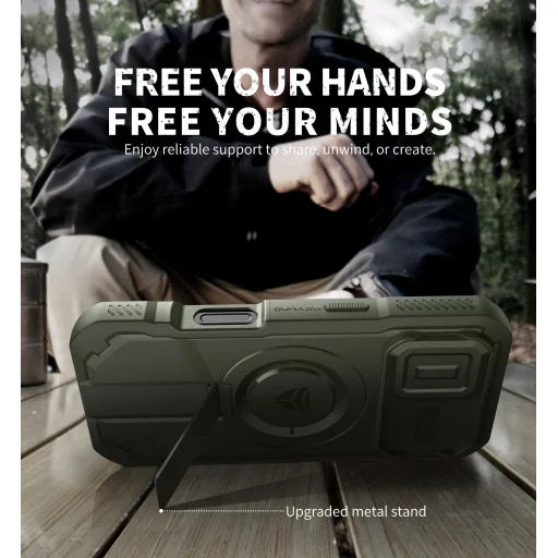 iPhone 17 Dexnor MagSafe ütésálló 360 tok kihajtható állvánnyal és kameravédővel zöld - 2