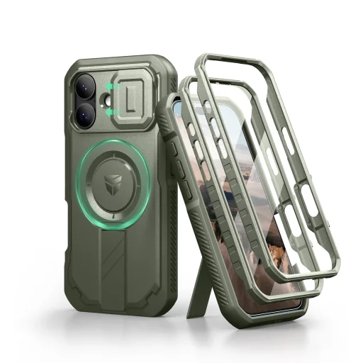 iPhone 17 Dexnor MagSafe ütésálló 360 tok kihajtható állvánnyal és kameravédővel zöld - 5