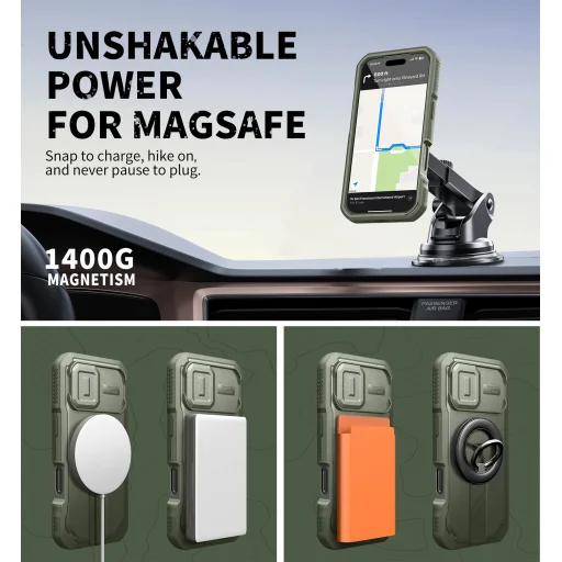 iPhone 17 Dexnor MagSafe ütésálló 360 tok kihajtható állvánnyal és kameravédővel zöld - 7