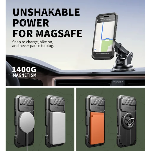 iPhone 17 Air Dexnor MagSafe ütésálló 360 tok kihajtható állvánnyal és kameravédővel fekete - 4