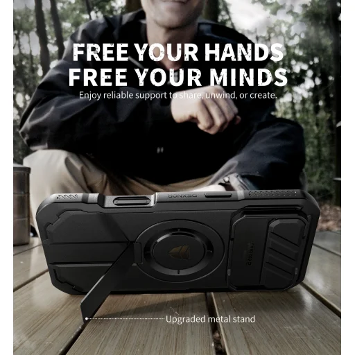 iPhone 17 Air Dexnor MagSafe ütésálló 360 tok kihajtható állvánnyal és kameravédővel fekete - 7