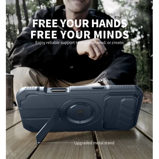 iPhone 17 Air Dexnor MagSafe ütésálló 360 tok kihajtható állvánnyal és kameravédővel kék - 6