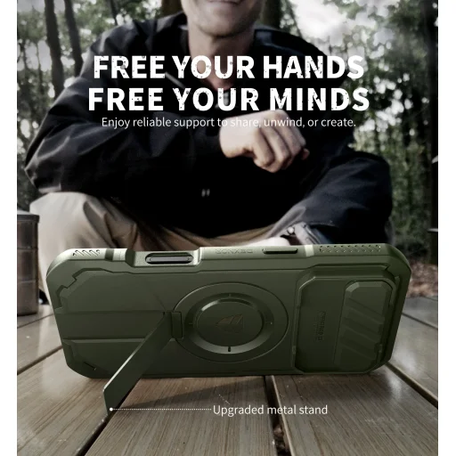 iPhone 17 Air Dexnor MagSafe ütésálló 360 tok kihajtható állvánnyal és kameravédővel zöld - 3