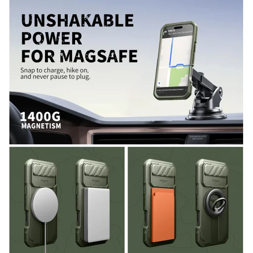 iPhone 17 Air Dexnor MagSafe ütésálló 360 tok kihajtható állvánnyal és kameravédővel zöld - 4