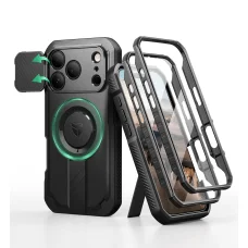 iPhone 17 Pro Dexnor MagSafe ütésálló 360 tok kihajtható állvánnyal és kameravédővel fekete