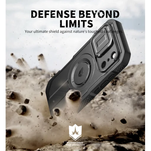 iPhone 17 Pro Dexnor MagSafe ütésálló 360 tok kihajtható állvánnyal és kameravédővel fekete - 3