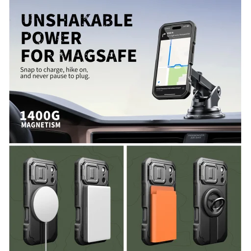 iPhone 17 Pro Dexnor MagSafe ütésálló 360 tok kihajtható állvánnyal és kameravédővel fekete - 5