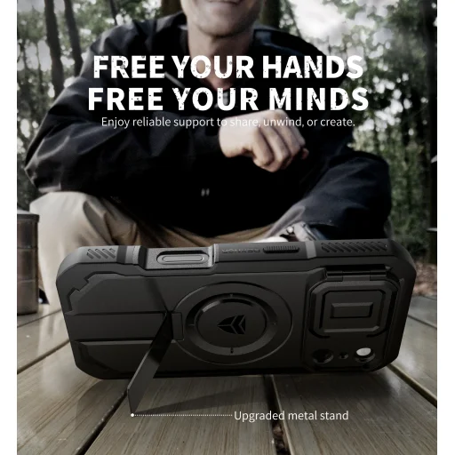 iPhone 17 Pro Dexnor MagSafe ütésálló 360 tok kihajtható állvánnyal és kameravédővel fekete - 6