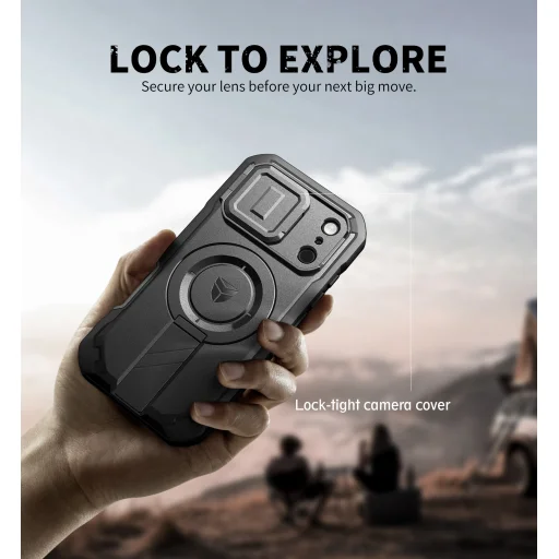 iPhone 17 Pro Dexnor MagSafe ütésálló 360 tok kihajtható állvánnyal és kameravédővel fekete - 7