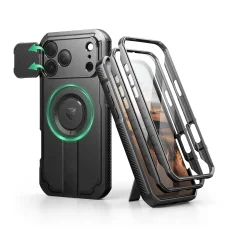 iPhone 17 Pro Max Dexnor MagSafe ütésálló 360 tok kihajtható állvánnyal és kameravédővel fekete