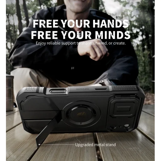 iPhone 17 Pro Max Dexnor MagSafe ütésálló 360 tok kihajtható állvánnyal és kameravédővel fekete - 3