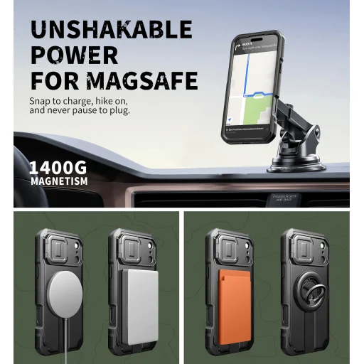 iPhone 17 Pro Max Dexnor MagSafe ütésálló 360 tok kihajtható állvánnyal és kameravédővel fekete - 6