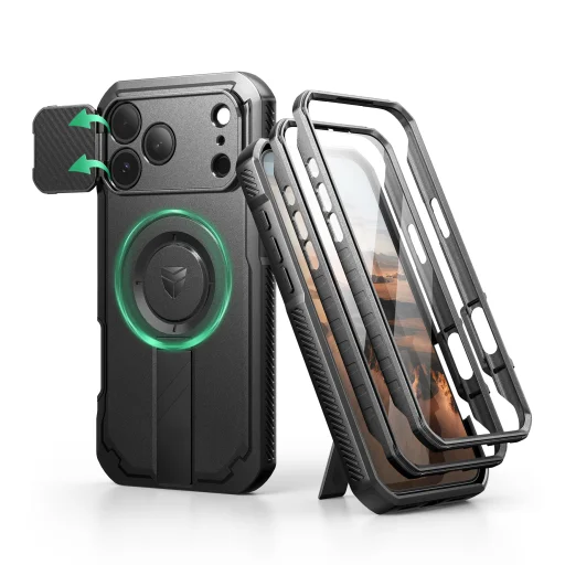 iPhone 17 Pro Max Dexnor MagSafe ütésálló 360 tok kihajtható állvánnyal és kameravédővel fekete - 1