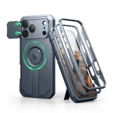 iPhone 17 Pro Max Dexnor MagSafe ütésálló 360 tok kihajtható állvánnyal és kameravédővel kék