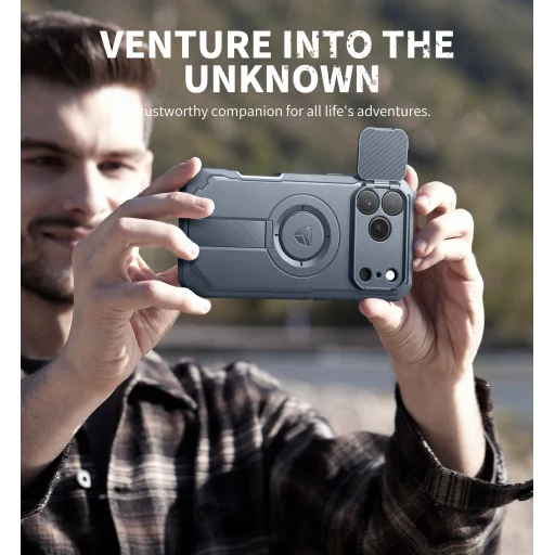 iPhone 17 Pro Max Dexnor MagSafe ütésálló 360 tok kihajtható állvánnyal és kameravédővel kék - 4