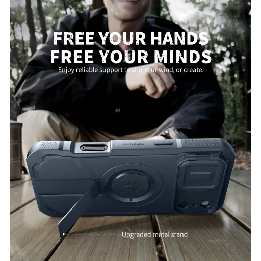 iPhone 17 Pro Max Dexnor MagSafe ütésálló 360 tok kihajtható állvánnyal és kameravédővel kék - 5