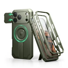 iPhone 17 Pro Max Dexnor MagSafe ütésálló 360 tok kihajtható állvánnyal és kameravédővel zöld