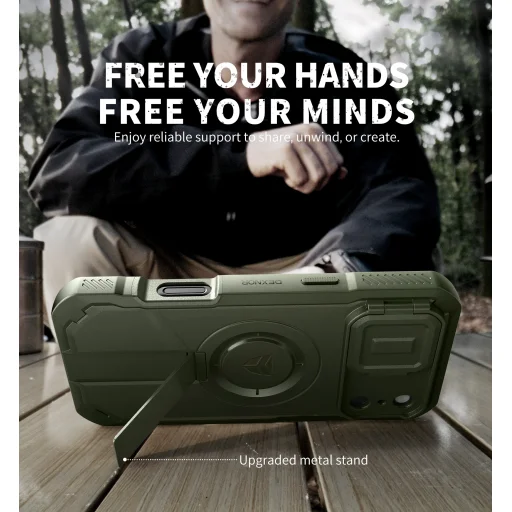 iPhone 17 Pro Max Dexnor MagSafe ütésálló 360 tok kihajtható állvánnyal és kameravédővel zöld - 3