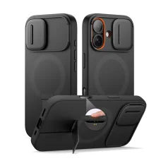 iPhone 17 Suritch MagSafe ütésálló tok kihajtható állvánnyal és kameravédővel fekete