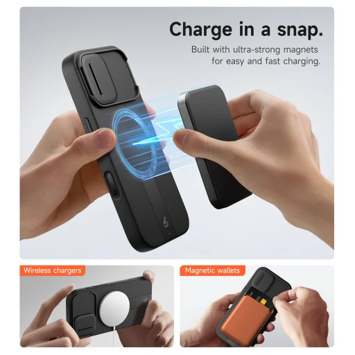 iPhone 17 Suritch MagSafe ütésálló tok kihajtható állvánnyal és kameravédővel fekete - 3