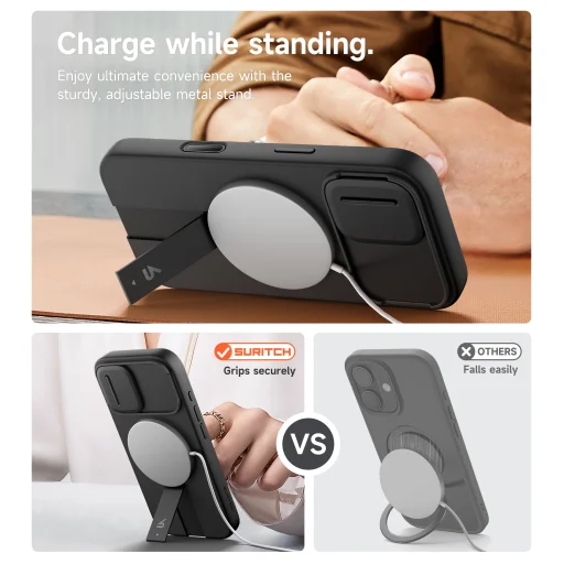 iPhone 17 Suritch MagSafe ütésálló tok kihajtható állvánnyal és kameravédővel fekete - 4