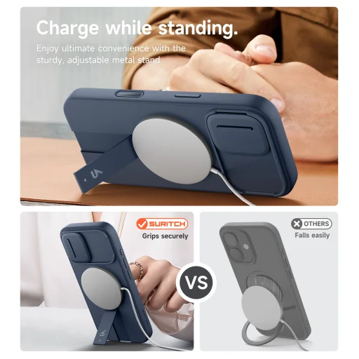 iPhone 17 Suritch MagSafe ütésálló tok kihajtható állvánnyal és kameravédővel kék - 10