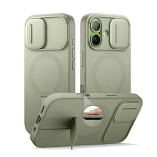 iPhone 17 Suritch MagSafe ütésálló tok kihajtható állvánnyal és kameravédővel zöld